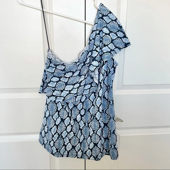 NWT Michael Kors Top Blue Snakeskin One Shoulder - Picture 4 of 7